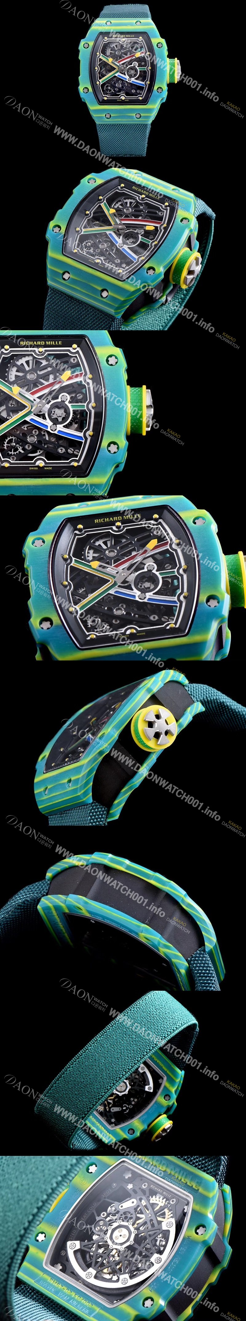 레플리카 [리차드밀레] 남성용 RM67-02 라이징 웨이드 반 니커크 스켈레톤 다이얼 오스트리아 산 신형 그린 우레탄러버밴드 오토매틱 무브먼트 RIC0445