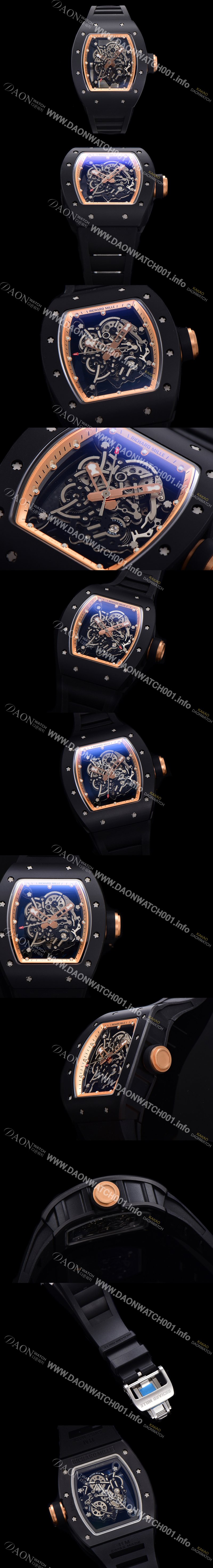 레플리카 [리차드밀레] 남성용 RM055 블랙 PVD코딩 케이스 스켈레톤 다이얼 블랙 러버 스트랩 기계식 수동형 무브먼트 RIC0424