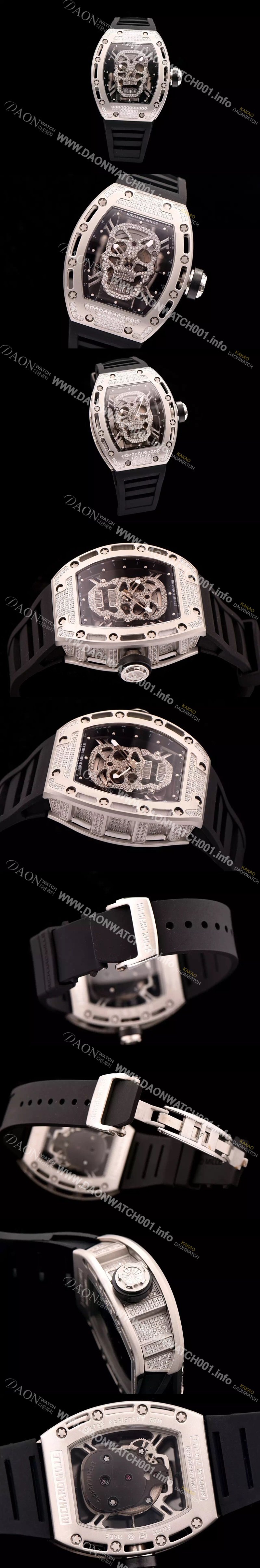 레플리카 [리차드밀레] 남성용 리차드밀레 RM052 뚜르비용 스컬 워치 1:1 수공 맞물림 형식의 쥬얼세팅 스켈레톤&해골무늬 다이얼 오토매틱 무브먼트 RIC0404