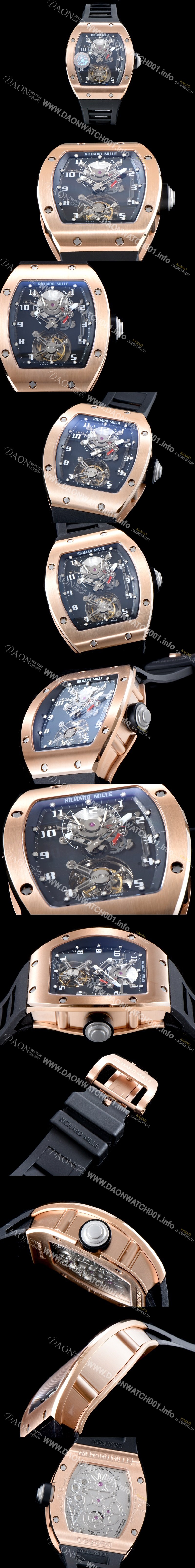 레플리카 [리차드밀레] 남성용 최초의 모델 RM001 투르비용 컬렉션UP!! 고급스러운 18K 로즈골드 블랙&스켈레톤 다이얼 아시안 투어빌론 탑재 무브먼트 RIC0400