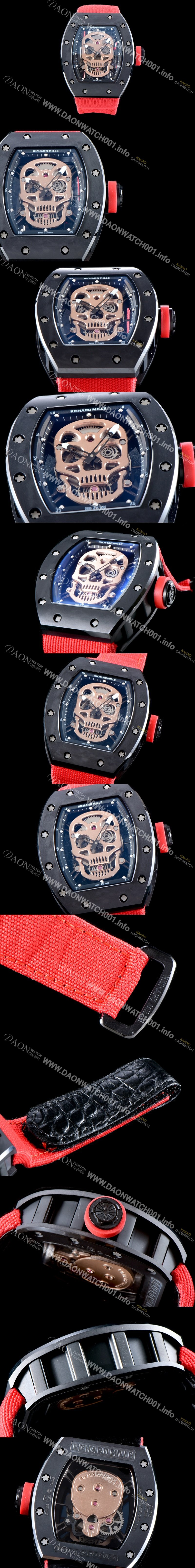 레플리카 [리차드밀레] 남성용 벨크로 스포츠 스트랩!! RM52-01 스컬 워치 스켈레톤&해골무늬 다이얼 오토매틱 무브먼트 RIC0450
