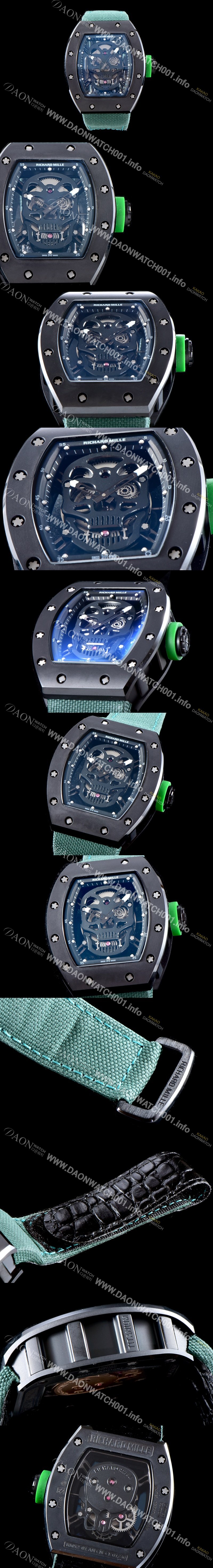 레플리카 [리차드밀레] 남성용 벨크로 스포츠 스트랩!! RM52-01 스컬 워치 스켈레톤&해골무늬 다이얼 오토매틱 무브먼트 RIC0455