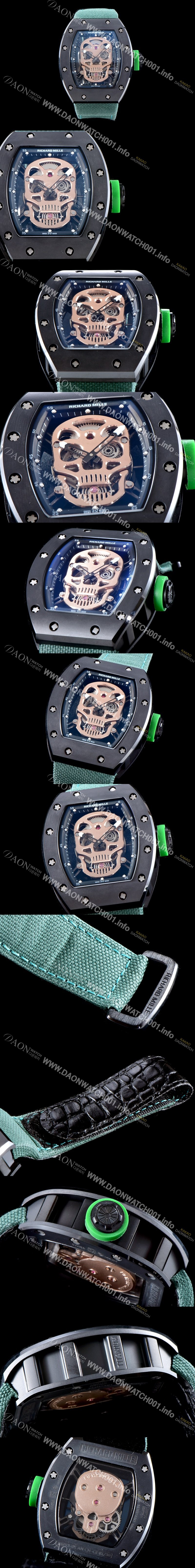 레플리카 [리차드밀레] 남성용 벨크로 스포츠 스트랩!! RM52-01 스컬 워치 스켈레톤&해골무늬 다이얼 오토매틱 무브먼트 RIC0451