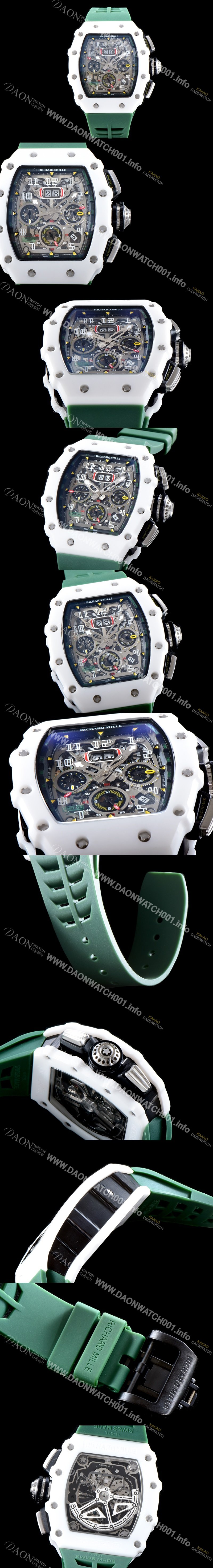 레플리카 [리차드밀레] 남성용 최신버전 업그레이드형 RM011 화이트 세라믹 오버사이즈 데이트 크로노그래프 스켈레톤 다이얼 오토매틱 무브먼트 RIC0410