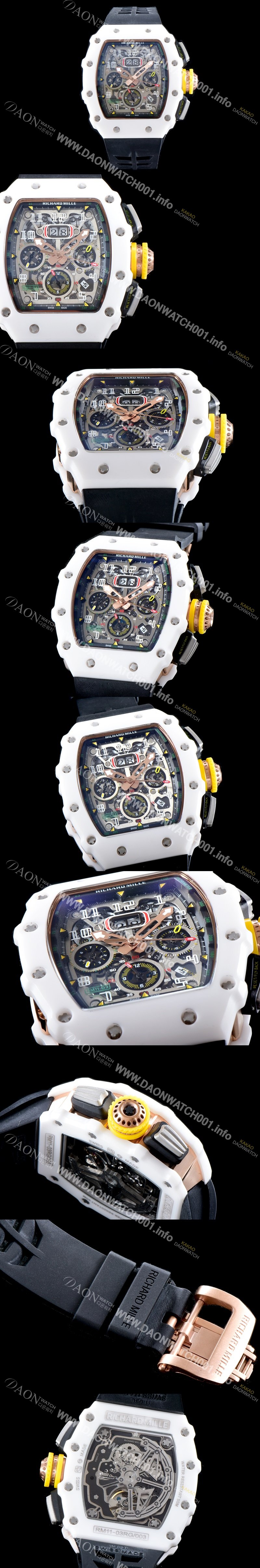 레플리카 [리차드밀레] 남성용 최신버전 업그레이드형 RM011 화이트 세라믹 오버사이즈 데이트 크로노그래프 스켈레톤 다이얼 오토매틱 무브먼트 RIC0412