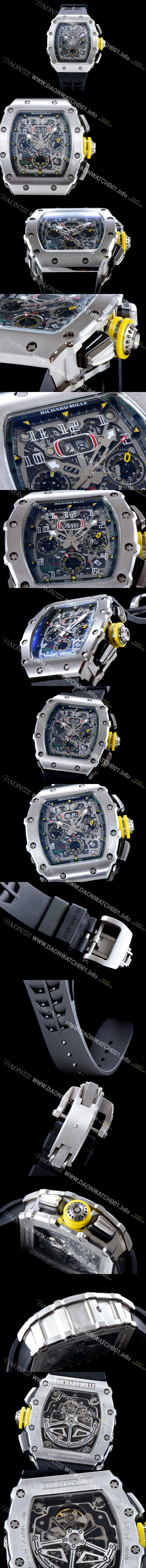 레플리카 [리차드밀레] 남성용 오토매틱 플라이백 RM11-03 오버사이즈 데이트 크로노그래프 고급스러운 18K 화이트골드 스켈레톤 다이얼 오토매틱 무브먼트 RIC0413