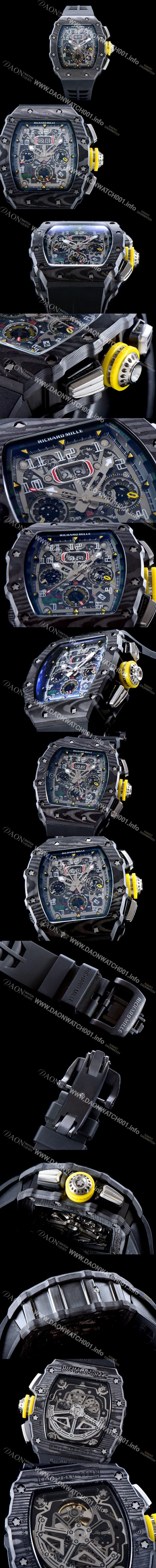 레플리카 [리차드밀레] 남성용 오토매틱 플라이백 RM11-03 오버사이즈 데이트 크로노그래프레드 포지드 카본 케이스 스켈레톤 다이얼 오토매틱 무브먼트 RIC0400