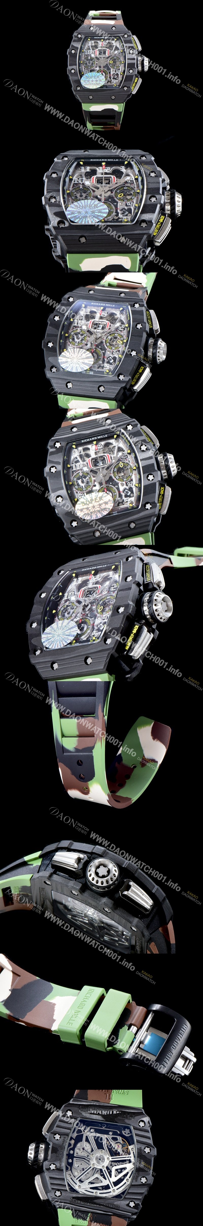 레플리카 [리차드밀레] 남성용 오토매틱 플라이백 RM11-03 오버사이즈 데이트 크로노그래프레드 포지드 카본 케이스 스켈레톤 다이얼 오토매틱 무브먼트 RIC0241