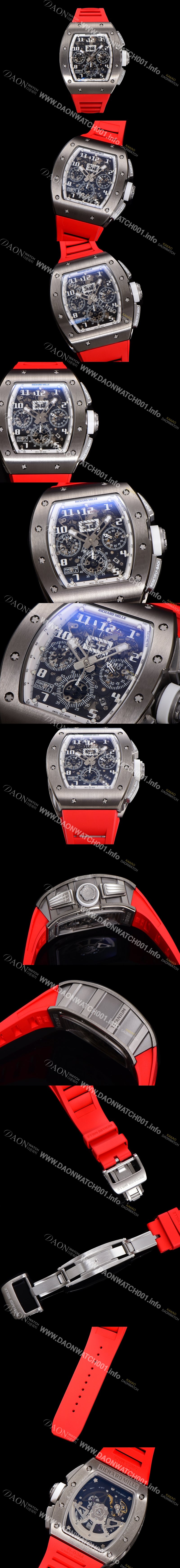 레플리카 [리차드밀레] 남성용 RM11-FM 티타늄 케이스/스텐레스 스틸 베젤 크로노그래프 50mm 오토매틱 무브먼트 스켈레톤 다이얼 ric0250