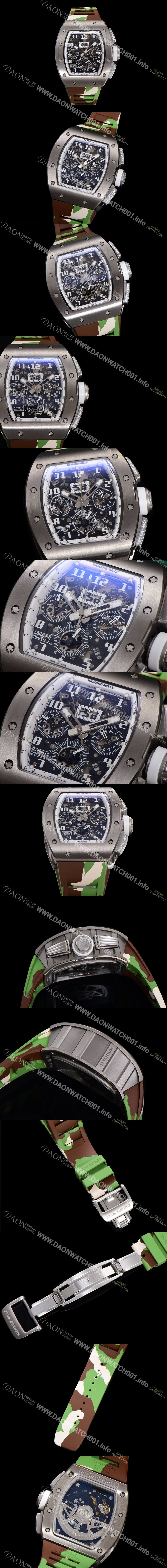 레플리카 [리차드밀레] 남성용 RM11-FM 티타늄 케이스/스텐레스 스틸 베젤 크로노그래프 50mm 오토매틱 무브먼트 스켈레톤 다이얼 ric0252