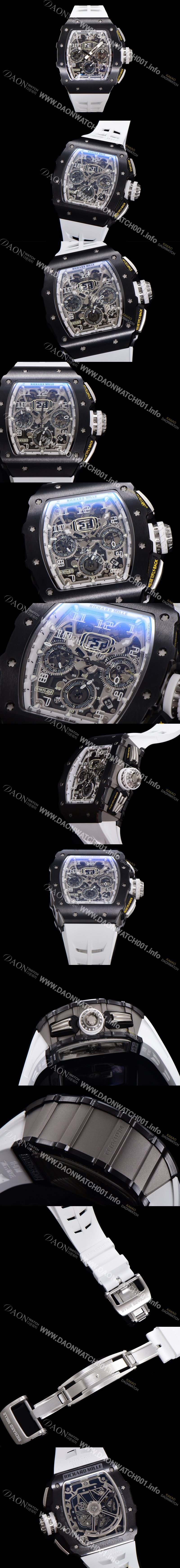 레플리카 [리차드밀레] 남성용 RM11-03 티타늄 케이스/블랙 PVD코딩 베젤 크로노그래프 50mm 오토매틱 무브먼트 스켈레톤 다이얼 ric0255