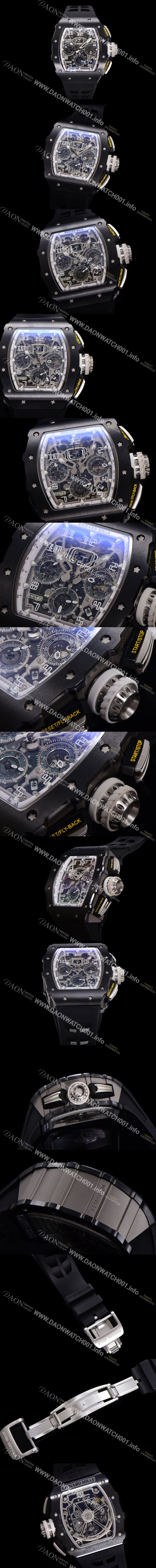 레플리카 [리차드밀레] 남성용 RM11-03 티타늄 케이스/블랙 PVD코딩 베젤 크로노그래프 50mm 오토매틱 무브먼트 스켈레톤 다이얼 ric0256