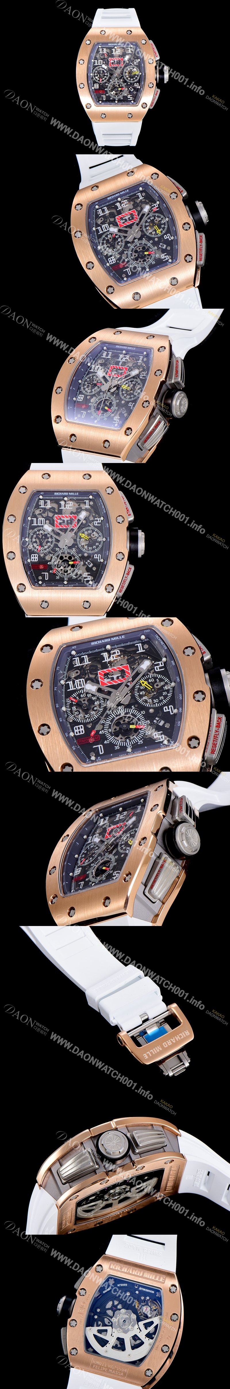 레플리카 [리차드밀레] 남성용 RM11 크로노그래프 오토매틱 18K 로즈골드 50미리 스켈래톤 블랙다이얼 RIC03003