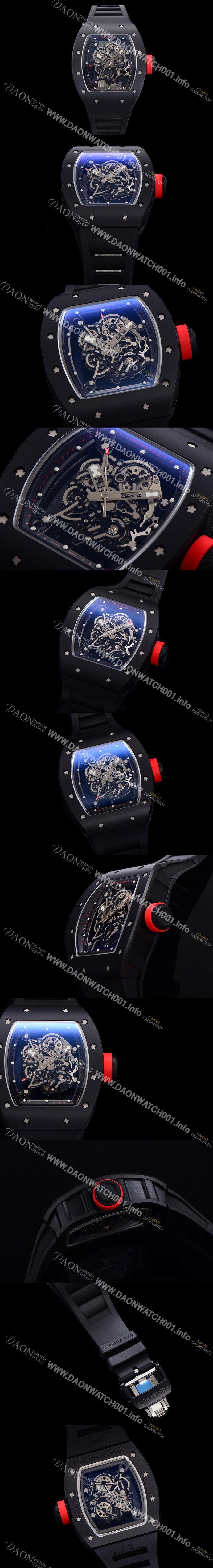 레플리카 [리차드밀레] 남성용 RM055 블랙 PVD코딩 스켈레톤 다이얼 러버 스트랩 기계식 수동형 무브먼트 RIC07174