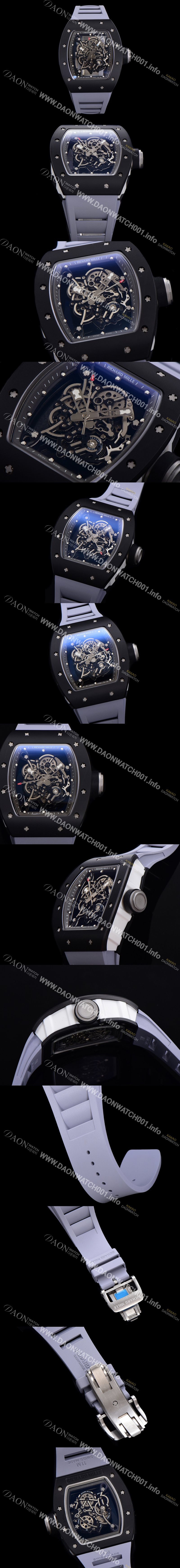 레플리카 [리차드밀레] 남성용 RM055 블랙 PVD코딩 스켈레톤 다이얼 러버 스트랩 기계식 수동형 무브먼트 RIC07176