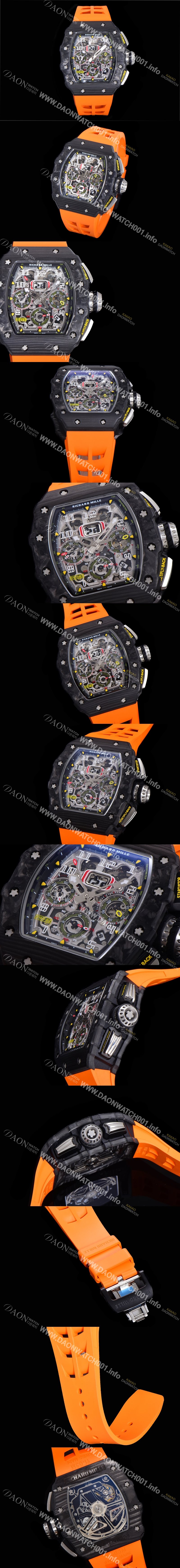 레플리카 [리차드밀레] 남성용 플라이백 RM11-03 오버사이즈 데이트 크로노그래프레드 포지드 카본 케이스 스켈레톤 다이얼 오토매틱 무브먼트 RIC08695