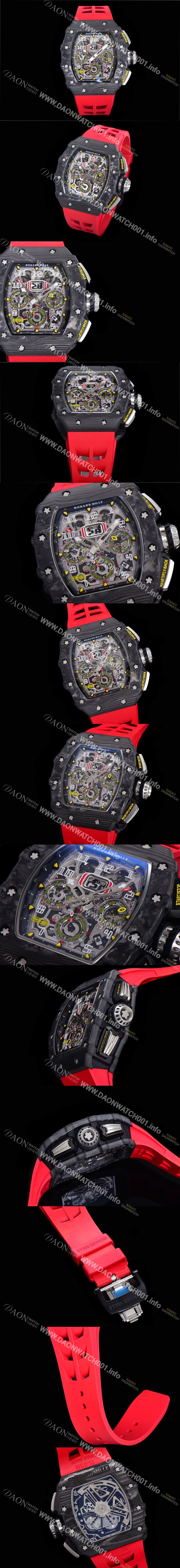 레플리카 [리차드밀레] 남성용 플라이백 RM11-03 오버사이즈 데이트 크로노그래프레드 포지드 카본 케이스 스켈레톤 다이얼 오토매틱 무브먼트 RIC08701