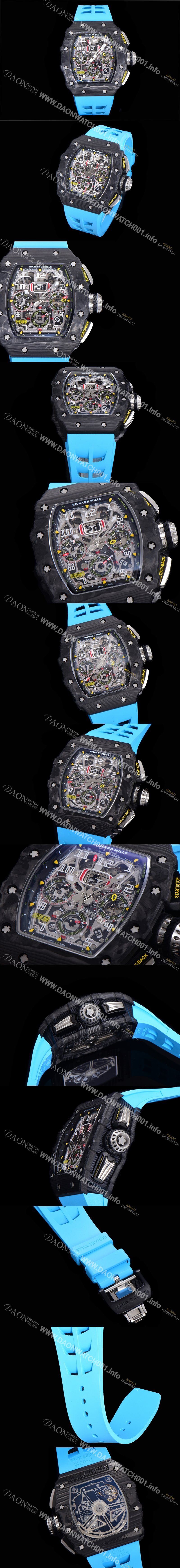 레플리카 [리차드밀레] 남성용 플라이백 RM11-03 오버사이즈 데이트 크로노그래프레드 포지드 카본 케이스 스켈레톤 다이얼 오토매틱 무브먼트 RIC08703