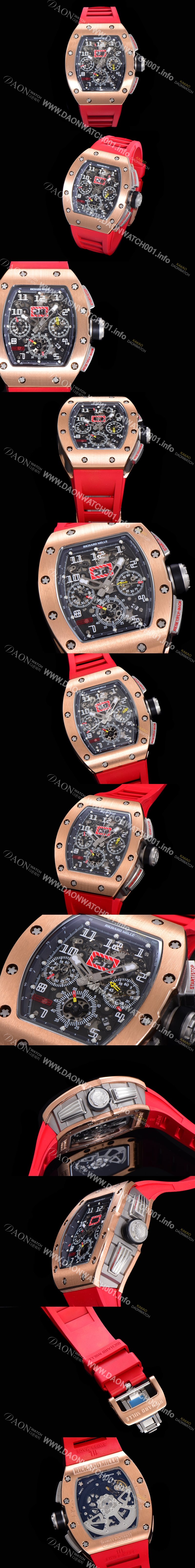 레플리카 [리차드밀레] 남성용 RM11 크로노그래프 오토매틱 18K 로즈골드 50미리 스켈래톤 블랙다이얼 RIC08718