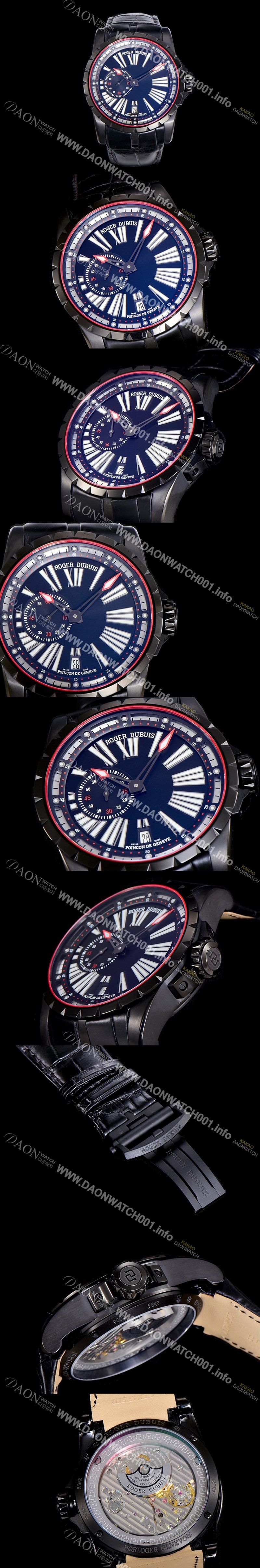 레플리카 [로저드빌]남성용 엑스칼리버 오토매틱 45미리 DCL/LE 블랙 코팅 블랙다이얼 ROG16517