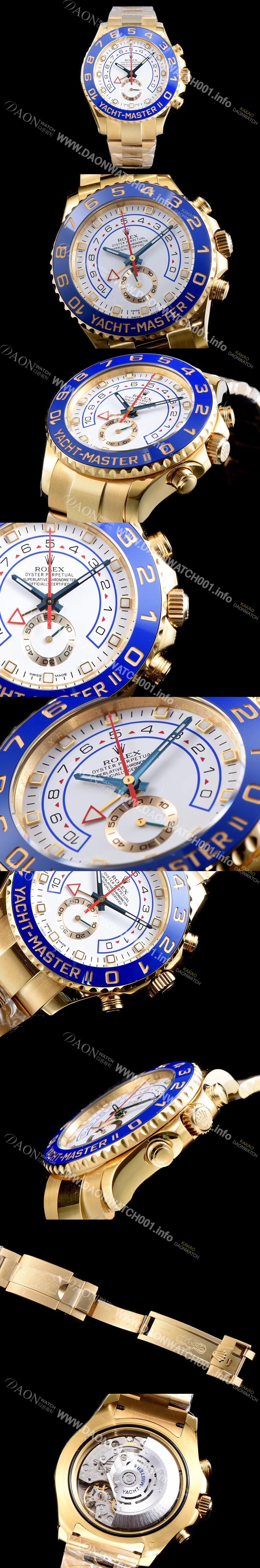 레플리카 [로렉스] 남성용 옐로우 골드!!! 요트마스터II 레가타116688 크로노그래프 화이트 다이얼 ETA-7750 오토매틱 무브먼트 ROL00032