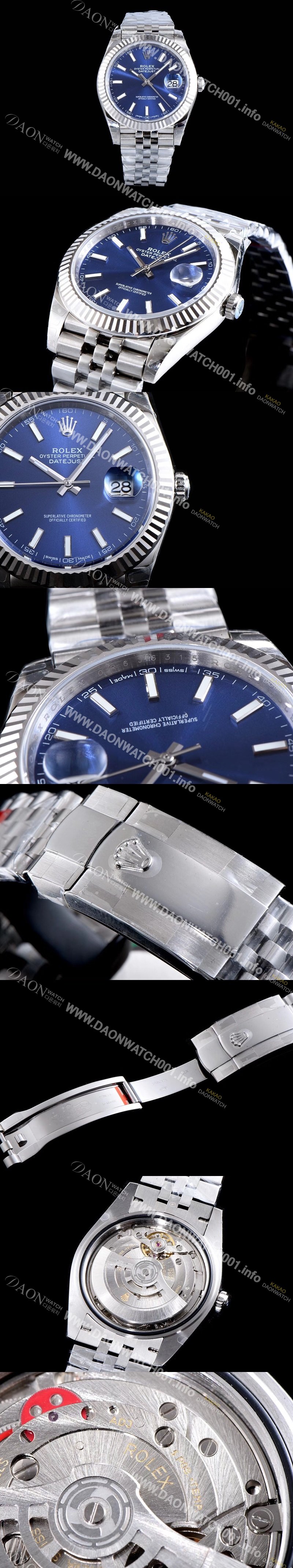 레플리카 [로렉스] 남성용 데이저스트 II 126334 블루 다이얼 야광 스틱 인덱스 스틸 브레이슬릿오토매틱 무브먼트 ROL0001