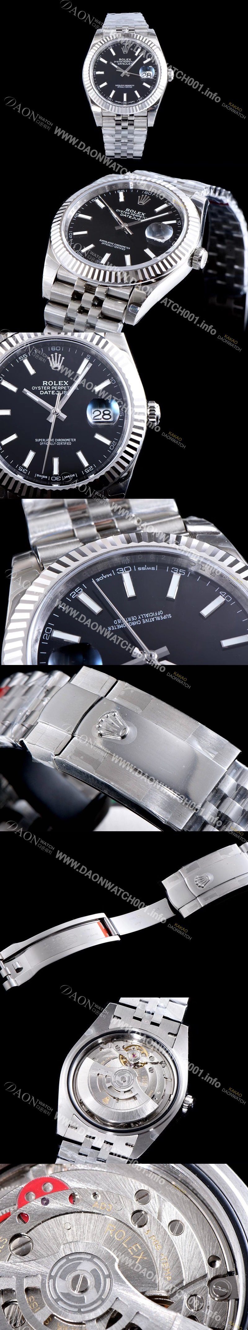 레플리카 [로렉스] 남성용 데이저스트 II m126334-0018 블랙 다이얼 야광 스틱 인덱스 스틸 브레이슬릿 오토매틱 무브먼트 ROL0010