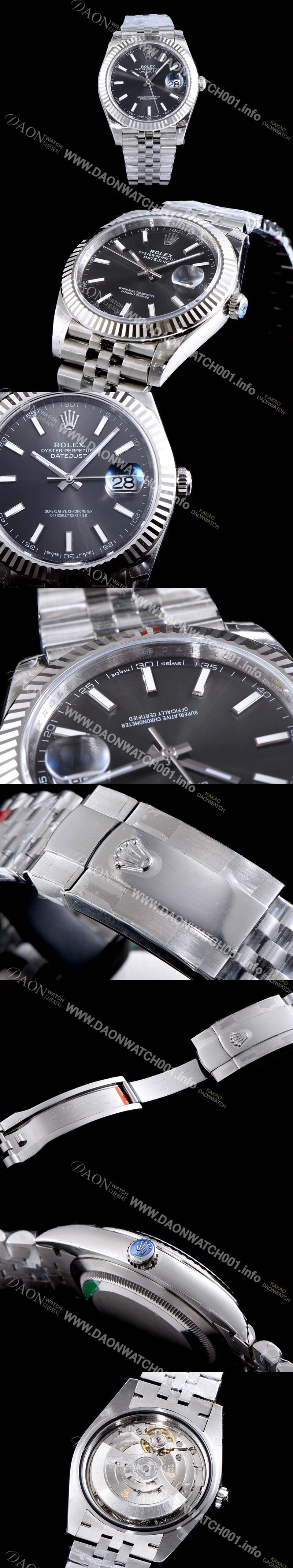 레플리카 [로렉스] 남성용 데이저스트 II 126334 블랙 다이얼 야광 스틱 인덱스 스틸 브레이슬릿 오토매틱 무브먼트 ROL0302