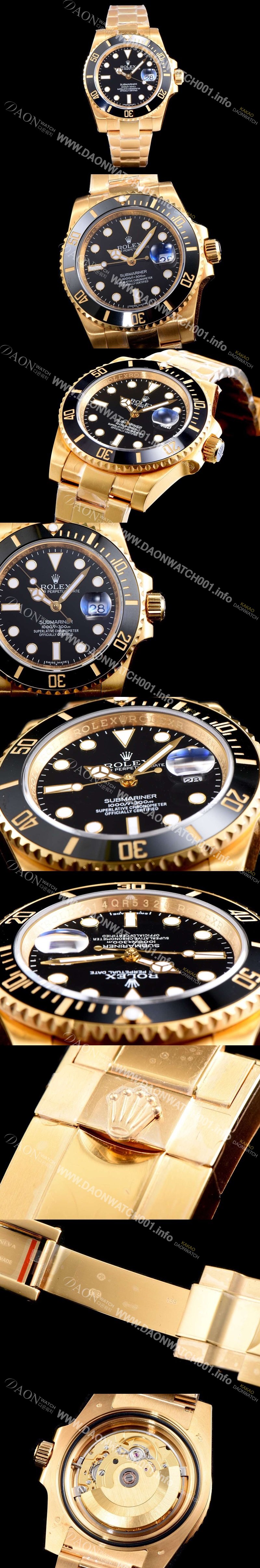 레플리카 [로렉스] 남성용 서브마리너116618LN-97208 블랙 세라믹 베젤 18k 옐루골드 도금 블랙 다이얼 브레이슬릿 ETA 2836-2 오토매틱 무브먼트 ROL0341