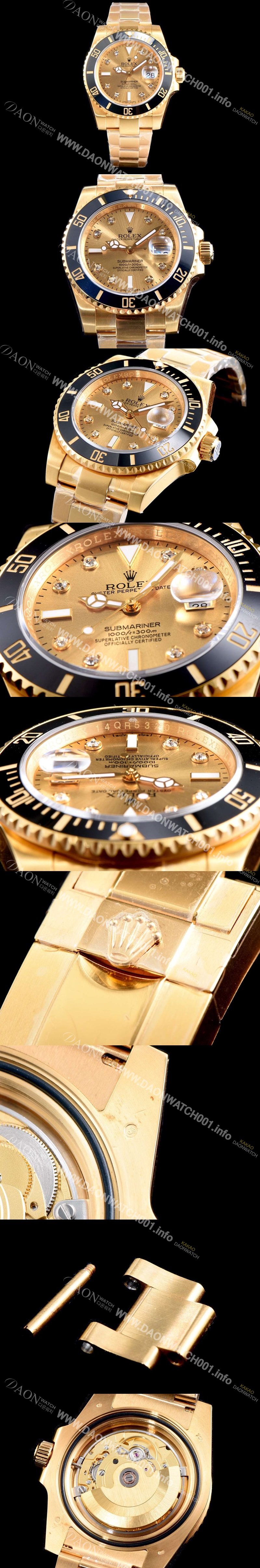 레플리카 [로렉스] 남성용 서브마리너116613-LN 블랙 세라믹 베젤 18k 옐루골드 도금 엘루골드 다이얼 브레이슬릿 ETA 2836-2 오토매틱 무브먼트 ROL0340