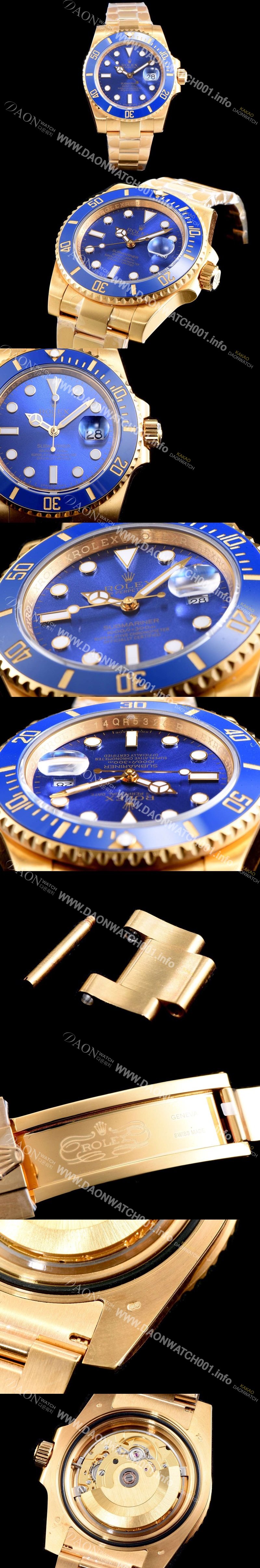 레플리카 [로렉스] 남성용 서브마리너116618LB-97208 블루 세라믹 베젤 18k 옐루골드 블루 다이얼 브레이슬릿 ETA 2836-2 오토매틱 무브먼트 ROL0343