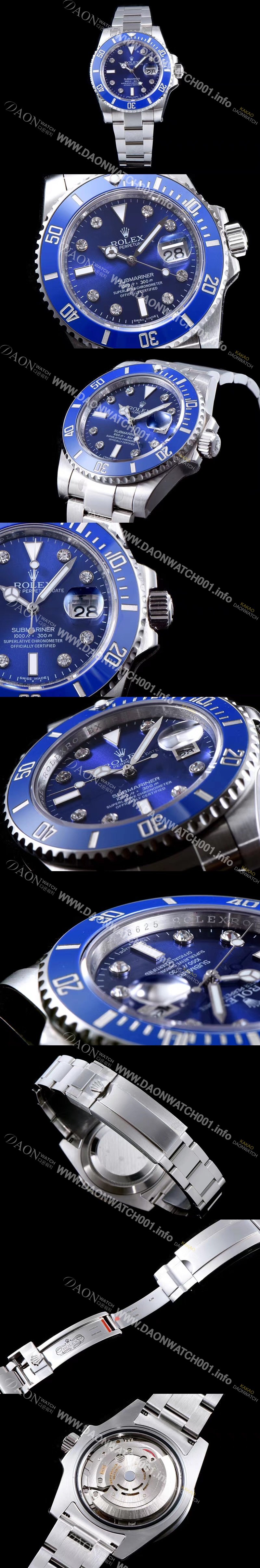 레플리카 [로렉스] 남성용 NEW VIP 버전!!서브마리너 116619LB-97209 8DI 블루 세라믹 베젤 블루 다이얼 쥬얼 다이아몬드 인덱스 브레이슬릿 스위스 3135 오토매틱 무브먼트 ROL0320