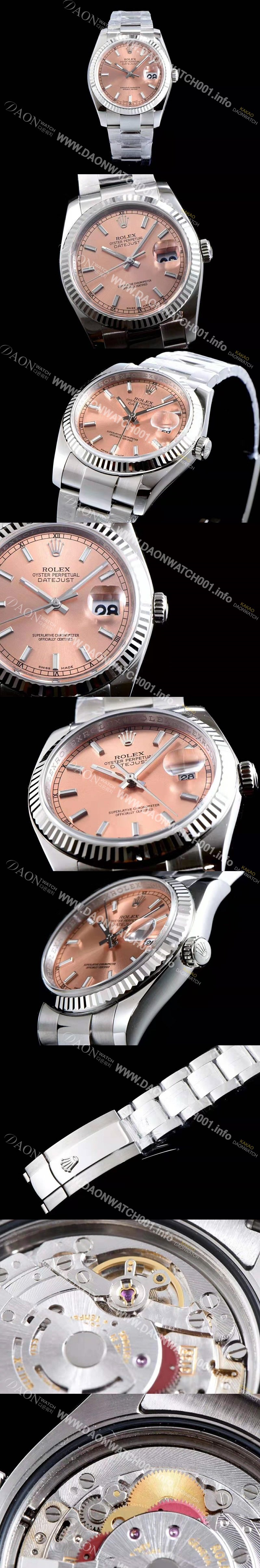 레플리카 [로렉스] 남성용 데이져스트 m116234-0120 업그레이드 VIP 타입!! 심플한 디자인 인기베스트 핑크 다이얼 스틱 야광 인덱스 스틸 브레이슬릿 ROL0330