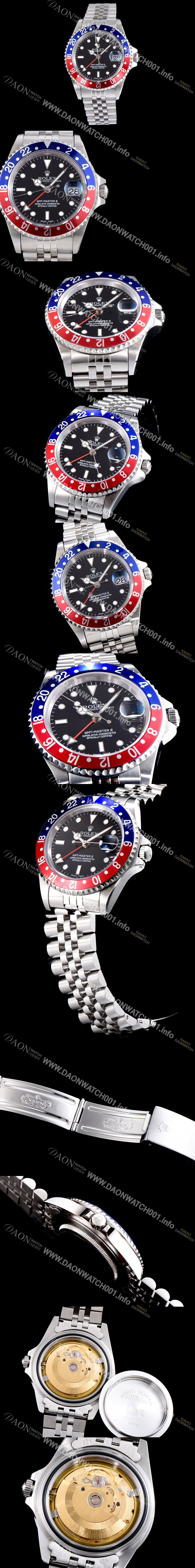 레플리카 [로렉스] 남성용 업그레이드 모델!!지엠티 마스터II 126710BLRO-0001 듀얼 타임 블루/레드 투톤 24시간 회전 베젤 블랙 다이얼 5선 쥬빌리 브레이슬릿 오토매틱 무브먼트 ROL0310