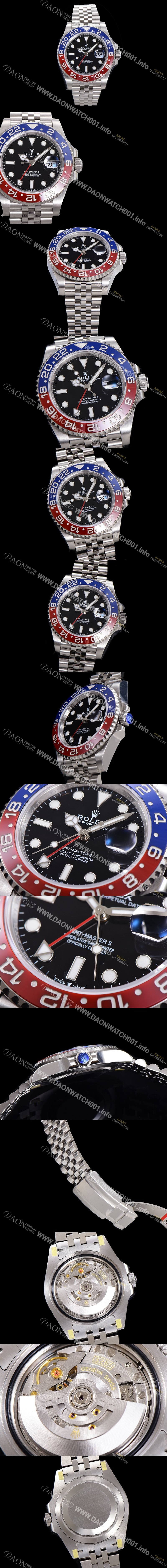 레플리카 [로렉스] 남성용 신형 지엠티 마스터II 최종형 m126710blro-0001 펩시 904L스틸 !! 신형 Cal. 3285 오토매틱 무브먼트 듀얼 타임 블루/레드 투톤 24시간 회전 베젤 블랙 다이얼 브레이슬릿 ROL05949