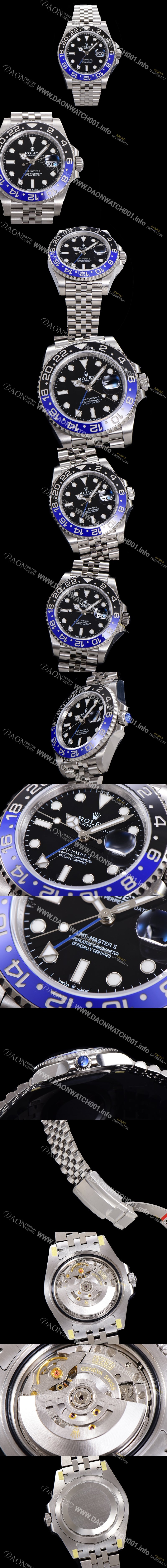 레플리카 [로렉스] 남성용 신형 지엠티 마스터II 최종형 m126710 (베트걸) 파워에이드 904L스틸 !! 신형 Cal. 3285 오토매틱 무브먼트 듀얼 타임 블루/블랙 투톤 24시간 회전 베젤 블랙 다이얼 ROL05953