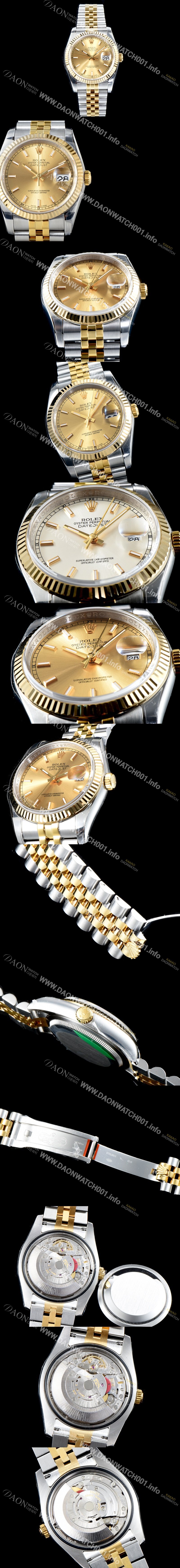 레플리카 [로렉스] 남성용 1:1퀄리티!! 데이져스트 116233 오이스터 36mm 18K 옐로우골드 샴페인 다이얼 쥬빌리 브레이슬릿 칼리버 3135타입 오토매틱 무브먼트 ROL0301