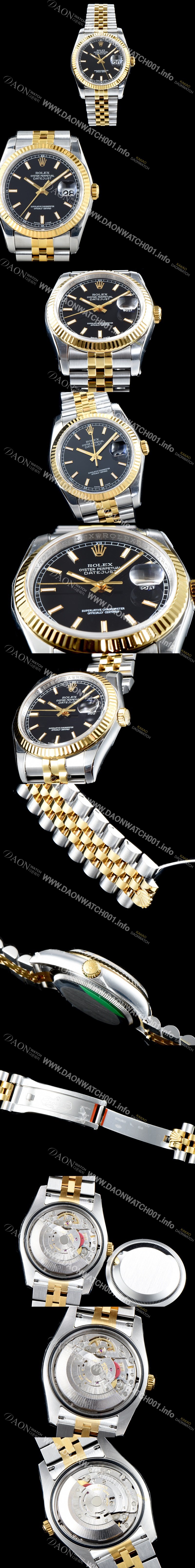레플리카 [로렉스] 남성용 1:1퀄리티!! 데이져스트 116233 오이스터 36mm 18K 옐로우골드 블랙 다이얼 쥬빌리 브레이슬릿 칼리버 3135타입 오토매틱 무브먼트 ROL0300