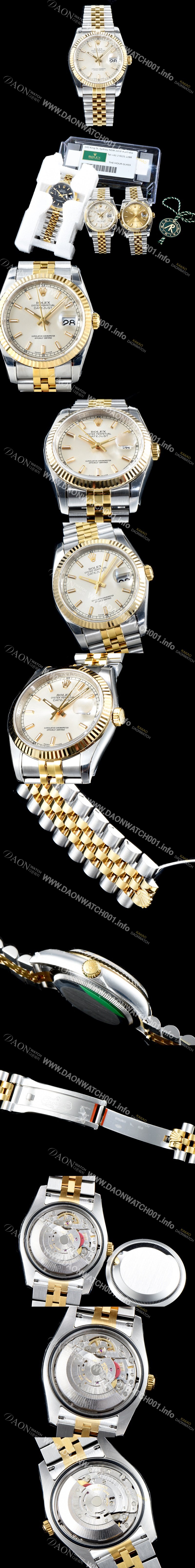 레플리카 [로렉스] 남성용 1:1퀄리티!! 데이져스트 116233 오이스터 36mm 18K 옐로우골드 화이트 실버 다이얼 쥬빌리 브레이슬릿 칼리버 3135타입 오토매틱 무브먼트 ROL0042