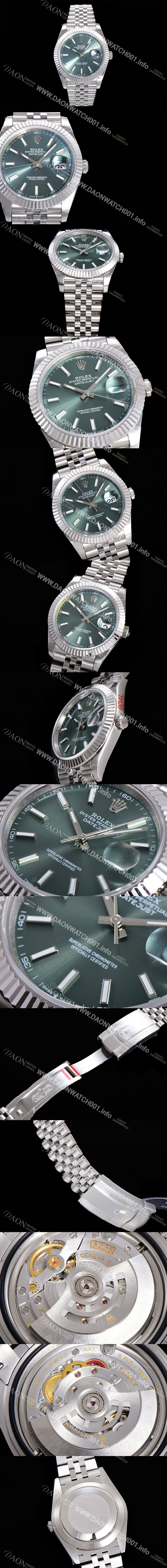 레플리카 [로렉스] 남성용 904L스틸!! 2022신형 데이저스트 41mm II m126334 그린 다이얼 야광 스틱 인덱스 스틸 브레이슬릿 신형 Cal.3235 오토매틱 무브먼트 ROL06105