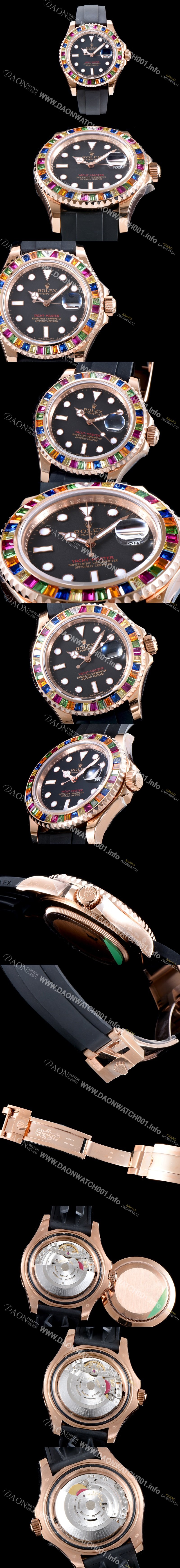 레플리카 [로렉스] 남성용 NEW ARRIVAL!! 요트마스터 116695SATS 레인보우 바게크 컷 세팅 베젤 블랙 다이얼 오이스터 플렉스 스위스 3135오토매틱 무브먼트 ROL0034