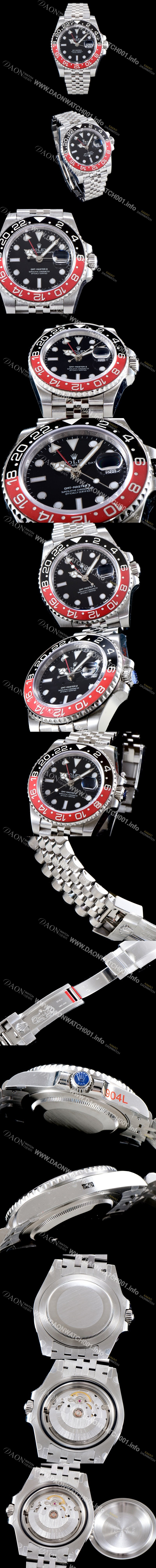 레플리카 [로렉스] 남성용 최신 업그레이드 버전!!지엠티 마스터II 126710BLRO-0001 듀얼 타임 블랙/레드 투톤 24시간 회전 베젤 블랙 다이얼 5선 쥬빌리 브레이슬릿 오토매틱 무브먼트 ROL0035
