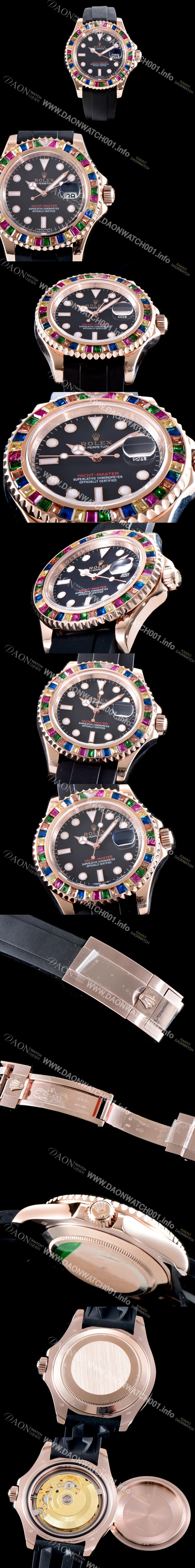 레플리카 [로렉스] 남성용 최신버전 UP!! 요트마스터 116695SATS 레인보우 바게크 컷 세팅 베젤 블랙 다이얼 오이스터 플렉스 스위스 ETA 2824-2 오토매틱 무브먼트 ROL0050