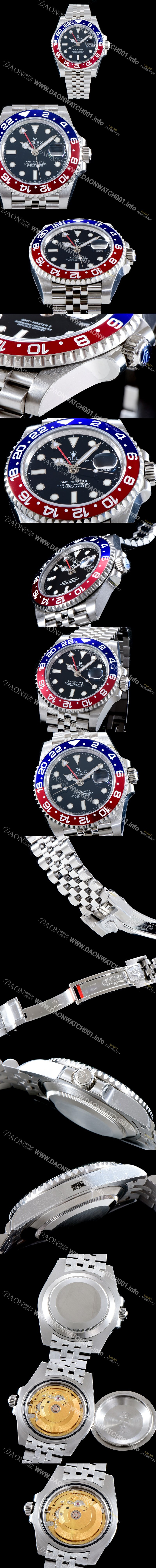 레플리카 [로렉스] 남성용 지엠티 마스터II 126710BLRO-0001 듀얼 타임 블루/레드 투톤 24시간 회전 베젤 블랙 다이얼 5선 쥬빌리 브레이슬릿 오토매틱 무브먼트 ROL0011