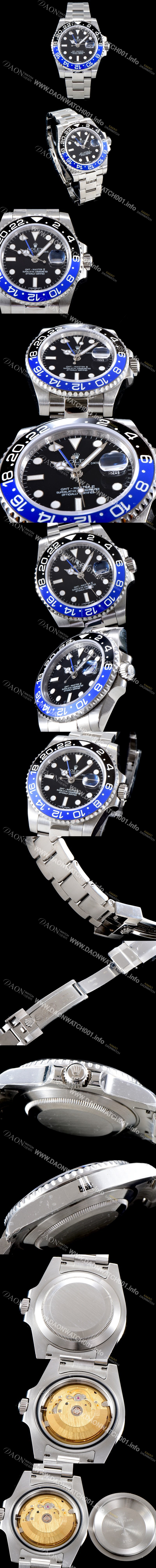 레플리카 [로렉스] 남성용 지엠티 마스터II 116710BLNR 듀얼 타임 블랙/블루 투톤 24시간 회전 베젤 블랙 다이얼 5선 쥬빌리 브레이슬릿 오토매틱 무브먼트 ROL0010
