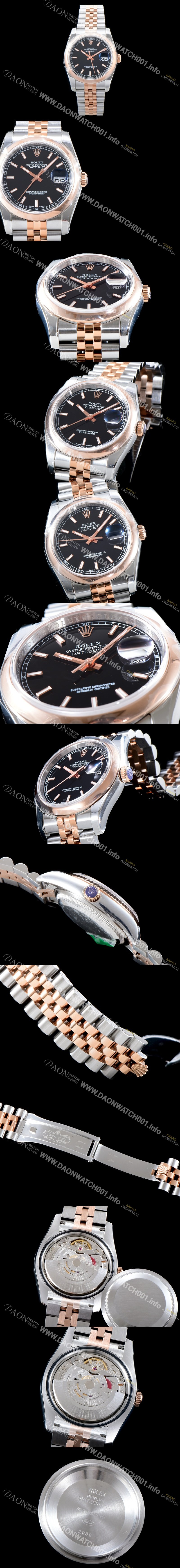 레플리카 [로렉스] 남성용 업그레이드형 데이져스트 116201-63601 오이스터36mm 스무스 베젤(AR) 18K 로즈골드 투톤콤비 블랙 다이얼 오토매틱 무브먼트 ROL0010
