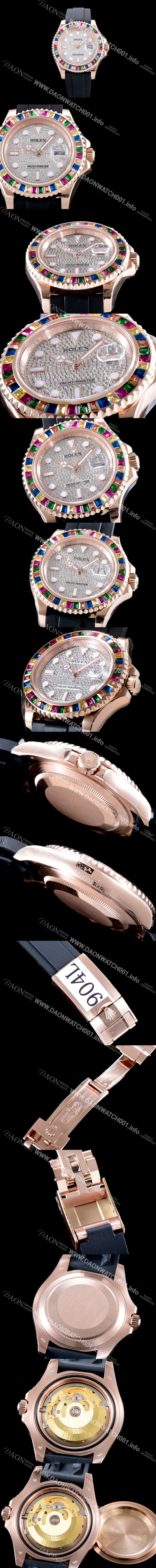 레플리카 [로렉스] 남성용 오이스터 페페츄얼 요트-마스터 126655 “다이아몬드 파베 다이얼” 레인보우 바게크 컷 세팅 베젤 오토매틱 무브먼트 ROL0542