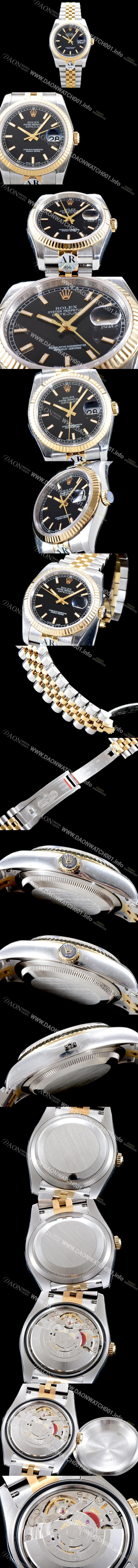 레플리카 [로렉스] 남성용 데이져스트 116231 고급스러운 18K 옐로우골드 투톤콤비 블랙 다이얼 오토매틱 무브먼트 ROL0540