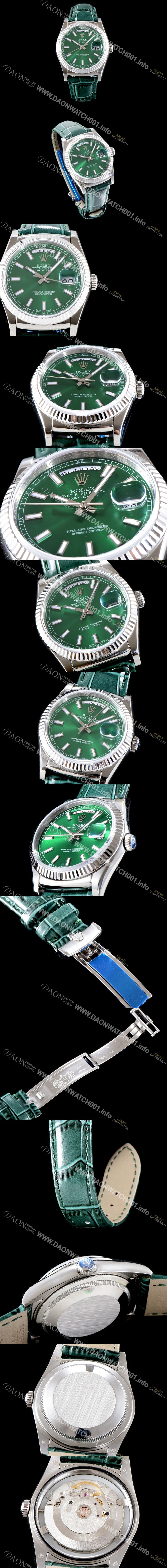 레플리카 [로렉스] 남성용 추가업데이트 118139 데이데이트 36MM 그린 썬더스트 다이얼 UP!! 크로노미터 플루티드 베젤 오토매틱 무브먼트 ROL0503
