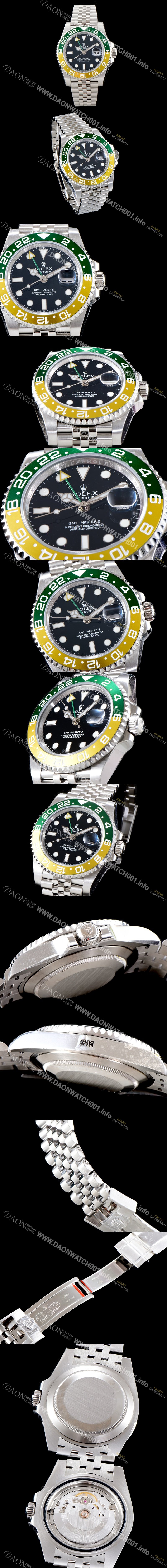 레플리카 [로렉스] 남성용 업그레이드 모델!! 지엠티 마스터II m126710 듀얼 타임 그린/옐로우 투톤 24시간 회전 베젤 블랙 다이얼 5선 쥬빌리 브레이슬릿 오토매틱 무브먼트 ROL0501